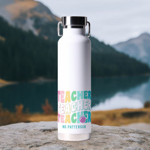 Teacher Modern Rainbow Colors Personalized Name Water Bottle