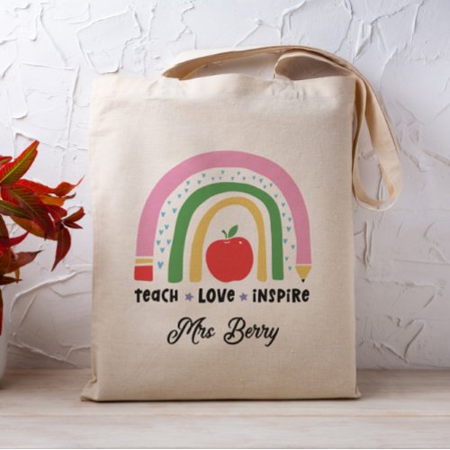 Teacher Modern Rainbow Teach Love Inspire Tote Bag