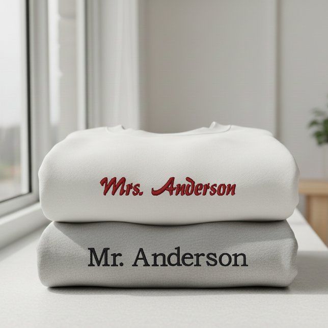 Teacher | Modern Script Wifey Hubby Wedding Custom Embroidered Sweatshirt (Personalized Mr and Mrs Embroidered Sweatshirt Gift for Bridal shower and Newlywed matching sets)