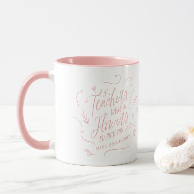 Teacher modern typography elegant script pink mug (With Donut)