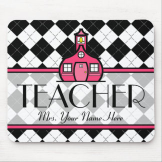 Teacher Mousepad - Black and White Argyle