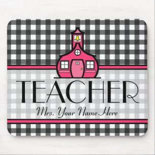 Teacher Mousepad - Charcoal Gray Gingham