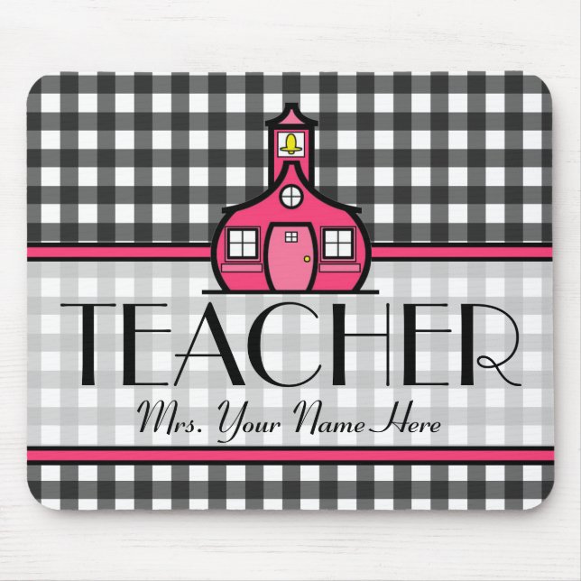 Teacher Mousepad - Charcoal Gray Gingham (Front)