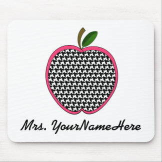 Teacher Mousepad-Houndstooth Apple With Pink Trim Mouse Pad