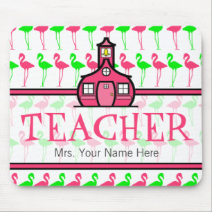 Teacher Mousepad - Pink & Green Flamingo Pattern