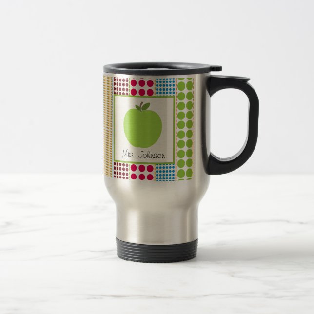 Teacher Mug Green Apple Multicolored Polka Dots (Right)