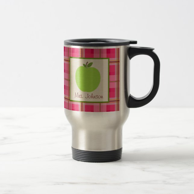 Teacher Mug Green Apple Pink Plaid (Right)
