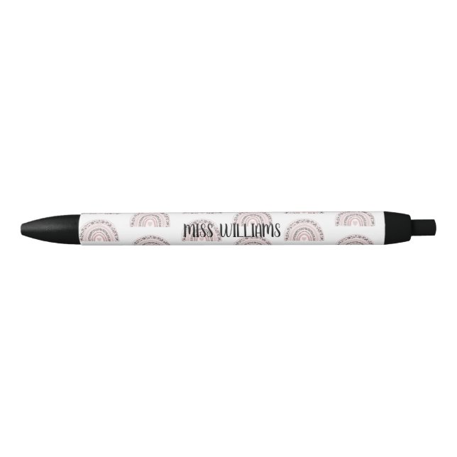 Teacher Muted Rainbow Name Black Ink Pen (Front)