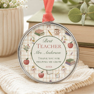 Teacher Name and Year Thank You Gift Metal Ornament