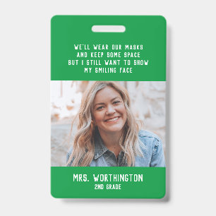 Teacher name badge with photo green