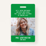 Teacher name badge with photo green