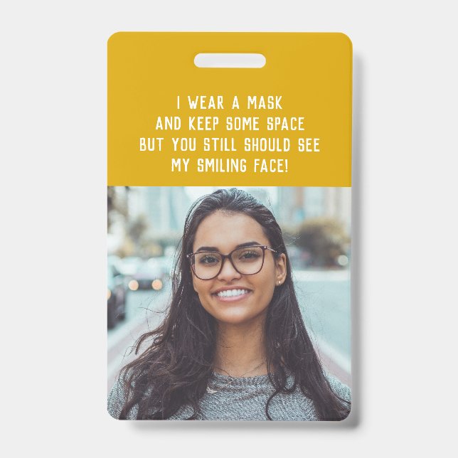 Teacher name badge with photo - yellow (Front)