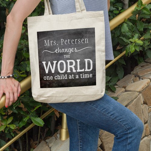 Teacher name blackboard typography script quote tote bag