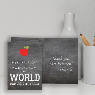 Teacher name blackboard white typography quote letterpress thank you card