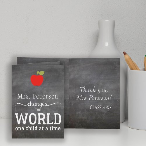 Teacher name blackboard white typography quote thank you card