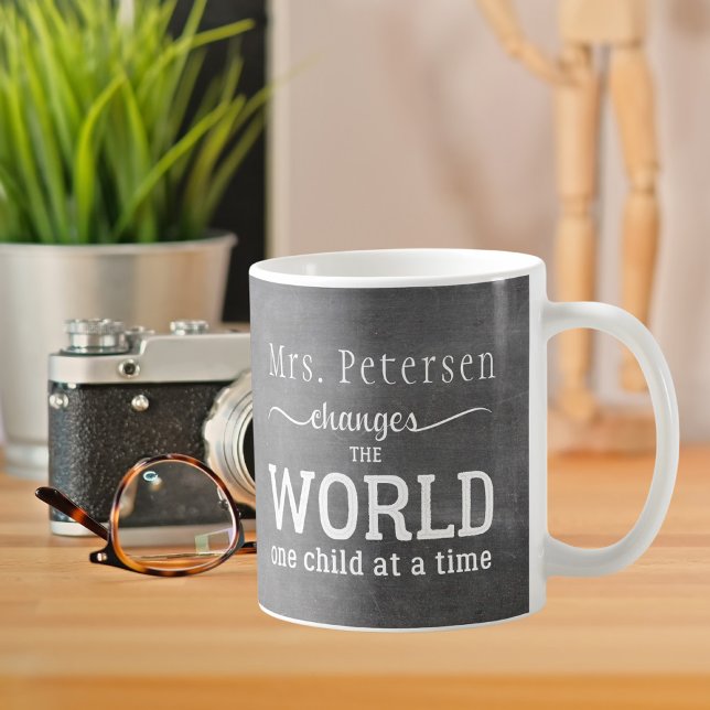 Teacher name chalkboard white typography quote coffee mug (Creator Uploaded)