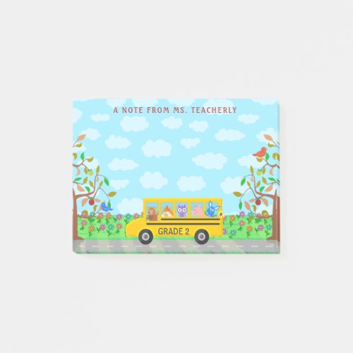 Teacher Name Classroom | Cute Animals on Bus Post-it Notes