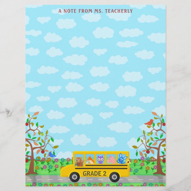 Teacher Name Classroom Cute Animals on School Bus (Front)