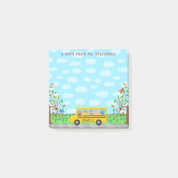 Teacher Name Classroom Cute Animals On School Bus Post-it Notes by HaHaHolidays at Zazzle