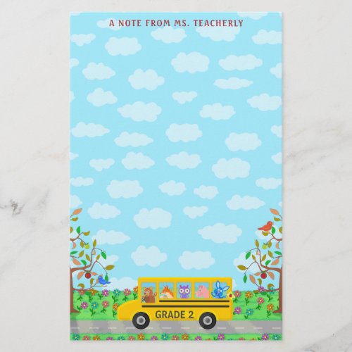 Teacher Name Classroom Notes  Cute Animals on Bus Stationery