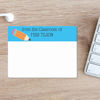 Teacher Name Classroom, Pencil, Blue Border Post-it Notes