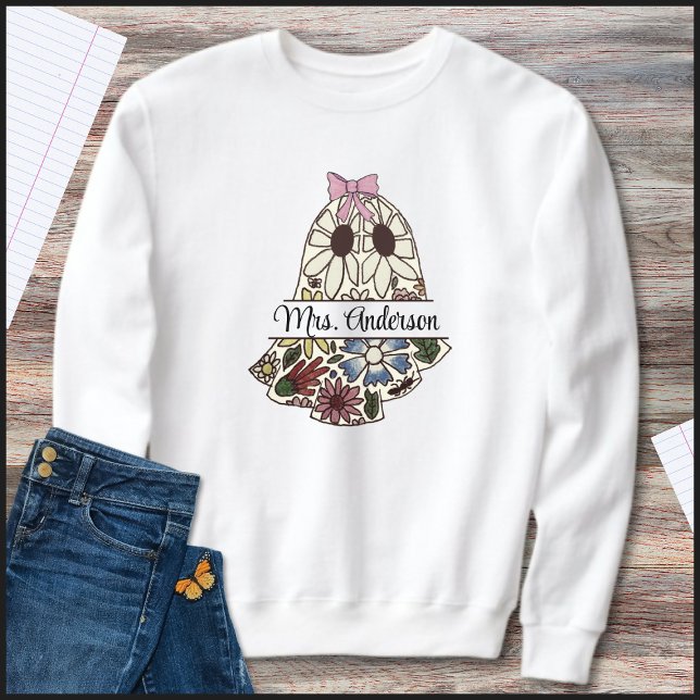 Teacher Name Cute Floral Ghost Sweatshirt (Creator Uploaded)