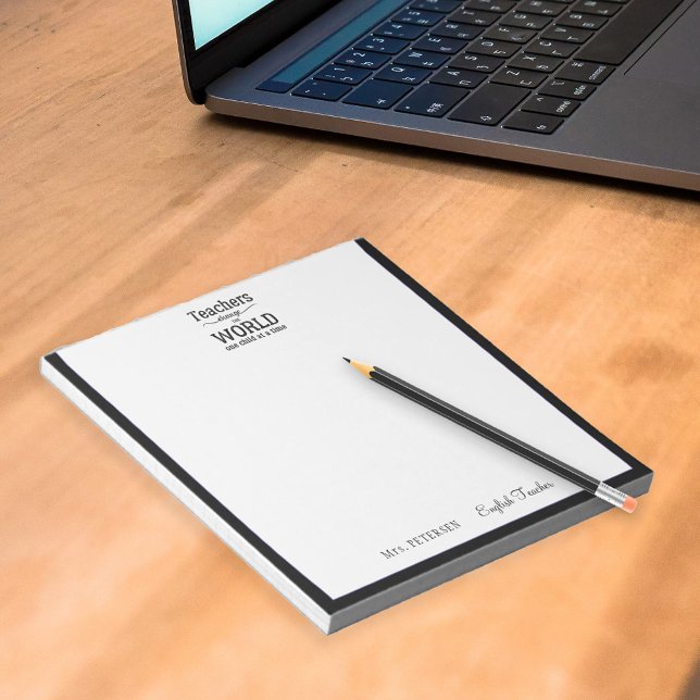 Teacher name elegant quote modern black frame notepad (Creator Uploaded)