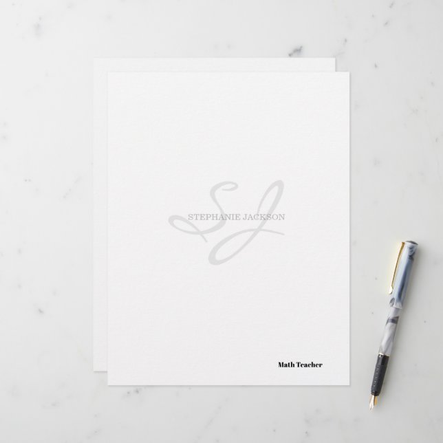 Teacher name elegant quote modern white frame letterhead (Front/Back In Situ)