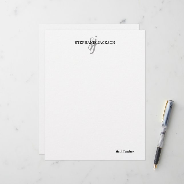Teacher name elegant quote modern white frame letterhead (Front/Back In Situ)