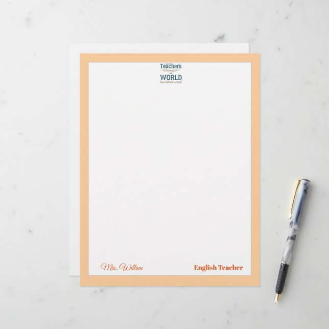Teacher name elegant quote modern white frame letterhead (Front/Back In Situ)