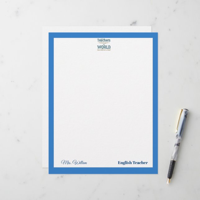Teacher name elegant quote modern white frame letterhead (Front/Back In Situ)