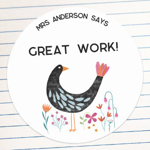 Teacher Name Encouragement Bird Classic Round Sticker