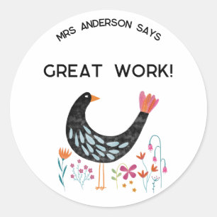 Teacher Name Encouragement Bird Classic Round Sticker