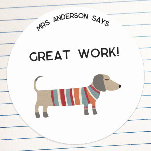Teacher Name Encouragement Dog Classic Round Sticker