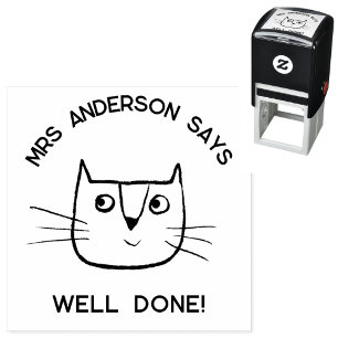 Teacher Name Encouragement Fun Cartoon Cat Self-inking Stamp
