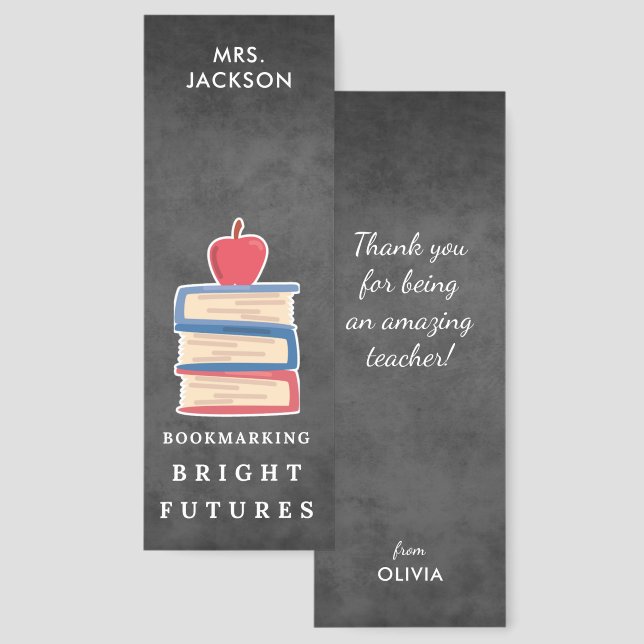  Teacher Name Gift Apple Books Quote Chalkboard Bookmarks (Front & Back)