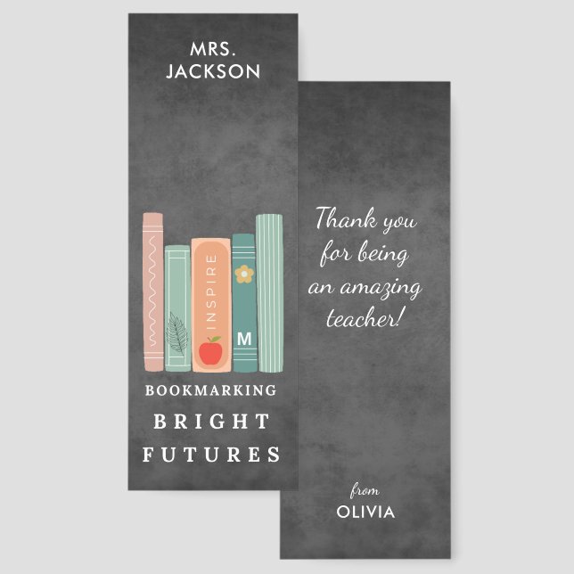 Teacher Name Gift Pastel Books Quote Chalkboard Bookmarks (Front & Back)
