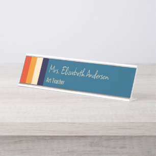 Teacher Name Job Title Blue Orange Bisque Stripes Desk Name Plate