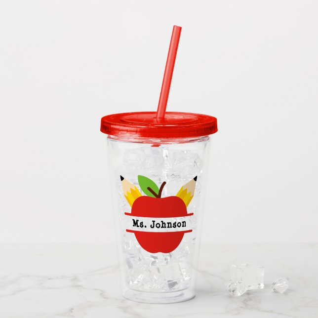 Teacher Name Personalized Apple Acrylic Tumbler (Back Ice)