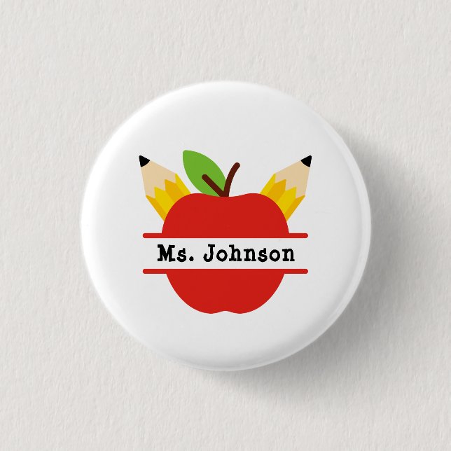 Teacher Name Personalized Red Apple Button (Front)