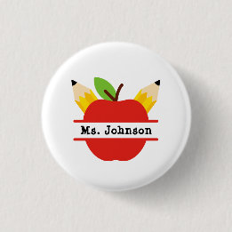 Teacher Name Personalized Red Apple Button