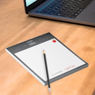 Teacher name quote red apple appreciation notepad