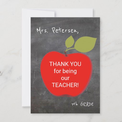 Teacher Name Red Apple Blackboard Photo Thank You | Zazzle