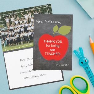 Teacher Name Red Apple Blackboard Photo Thank You