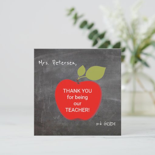 Teacher name | Red apple blackboard thank you | Zazzle