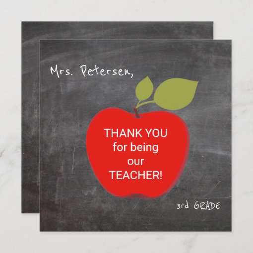 Teacher name | Red apple blackboard thank you | Zazzle