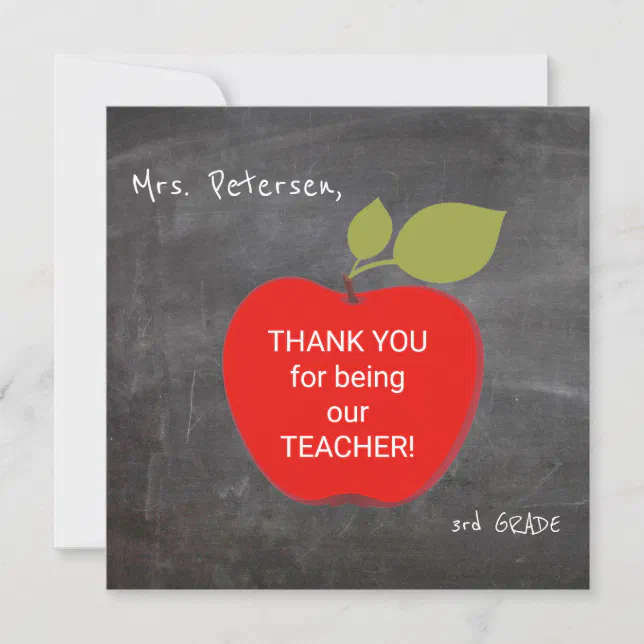 Teacher name | Red apple blackboard thank you | Zazzle