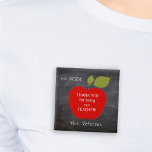 Teacher name | Red apple blackboard thank you Button<br><div class="desc">A big red apple and your custom text inside on a school chalkboard background. Personalize it with your teacher's name and grade! It could be a thoughtful and cute thank you gift for your teacher on appreciation day or when going back to school.</div>