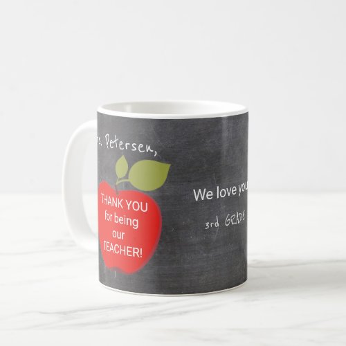 Teacher name  Red apple blackboard thank you Coffee Mug