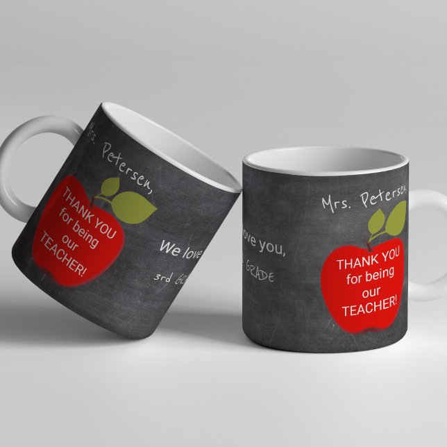 Teacher name | Red apple blackboard thank you Coffee Mug (Creator Uploaded)